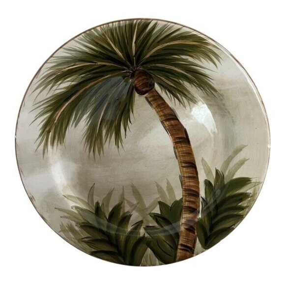 Tabletops Unlimited Lifestyles Kona Hand Painted Palm Tree Salad Plate 8 5/8” - Picture 1 of 6